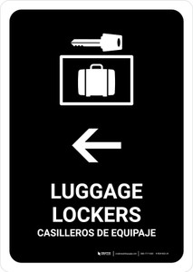 Luggage Lockers With Left Arrow Black Bilingual Spanish Portrait - Wall Sign