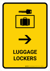 Luggage Lockers With Right Arrow Yellow Portrait - Wall Sign