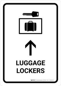 Luggage Lockers With Up Arrow White Portrait - Wall Sign