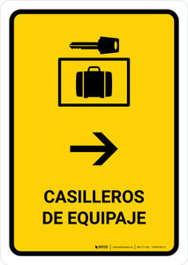 Luggage Lockers With Right Arrow Yellow Spanish Portrait - Wall Sign