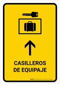 Luggage Lockers With Up Arrow Yellow Spanish Portrait - Wall Sign