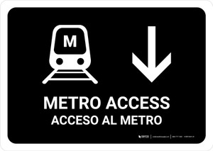 Metro Access With Down Arrow Black Bilingual Spanish Landscape - Wall Sign