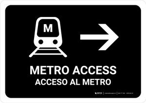 Metro Access With Right Arrow Black Bilingual Spanish Landscape - Wall Sign