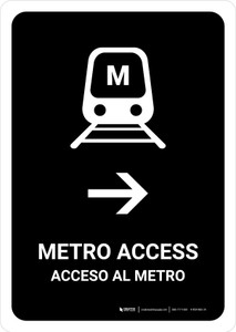 Metro Access With Right Arrow Black Bilingual Spanish Portrait - Wall Sign