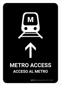 Metro Access With Up Arrow Black Bilingual Spanish Portrait - Wall Sign