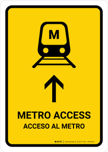 Metro Access With Up Arrow Yellow Bilingual Spanish Portrait - Wall Sign