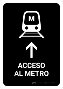 Metro Access With Up Arrow Black Spanish Portrait - Wall Sign