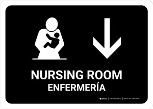 Nursing Room With Down Arrow Black Bilingual Spanish Landscape - Wall Sign