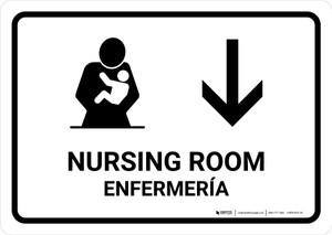 Nursing Room With Down Arrow White Bilingual Spanish Landscape - Wall Sign