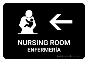 Nursing Room With Left Arrow Black Bilingual Spanish Landscape - Wall Sign