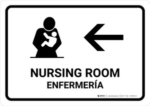 Nursing Room With Left Arrow White Bilingual Spanish Landscape - Wall Sign