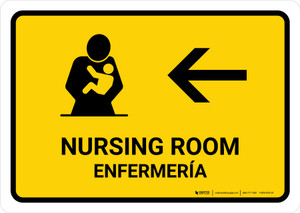 Nursing Room With Left Arrow Yellow Bilingual Spanish Landscape - Wall Sign
