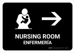 Nursing Room With Right Arrow Black Bilingual Spanish Landscape - Wall Sign