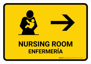Nursing Room With Right Arrow Yellow Bilingual Landscape - Wall Sign