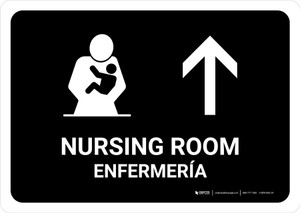 Nursing Room With Up Arrow Black Bilingual Spanish Landscape - Wall Sign