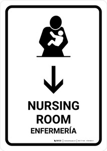 Nursing Room With Down Arrow White Bilingual Portrait - Wall Sign