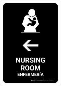 Nursing Room With Left Arrow Black Bilingual Spanish Portrait - Wall Sign