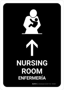Nursing Room With Up Arrow Black Bilingual Spanish Portrait - Wall Sign