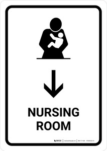 Nursing Room With Down Arrow White Portrait - Wall Sign