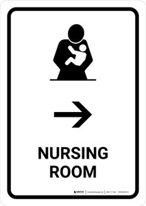 Nursing Room With Right Arrow White Portrait - Wall Sign