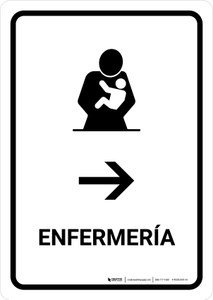 Nursing Room With Right Arrow White Spanish Portrait - Wall Sign