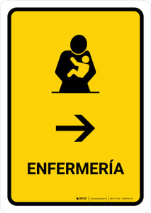 Nursing Room With Right Arrow Yellow Spanish Portrait - Wall Sign