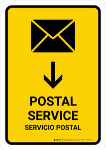 Postal Service With Down Arrow Yellow Bilingual Portrait - Wall Sign