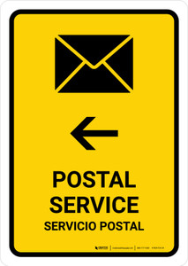 Postal Service With Left Arrow Yellow Bilingual Spanish Portrait - Wall Sign