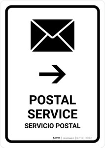 Postal Service With Right Arrow White Bilingual Spanish Portrait - Wall Sign