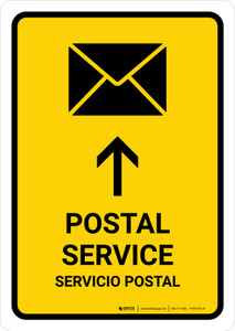 Postal Service With Up Arrow Yellow Bilingual Spanish Portrait - Wall Sign