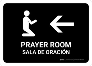Prayer Room With Left Arrow Black Bilingual Spanish Landscape - Wall Sign