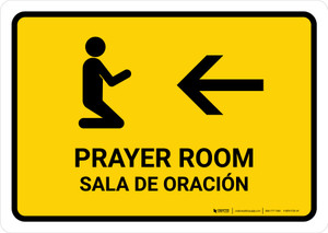 Prayer Room With Left Arrow Yellow Bilingual Spanish Landscape - Wall Sign