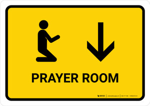 Prayer Room With Down Arrow Yellow Landscape - Wall Sign