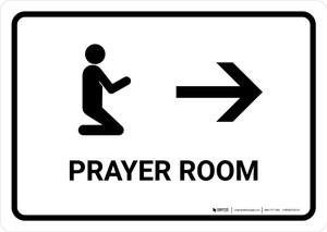 Prayer Room With Right Arrow White Landscape - Wall Sign
