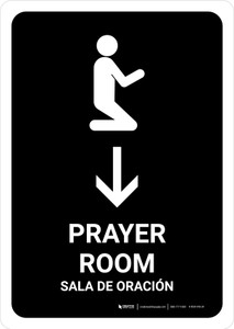 Prayer Room With Down Arrow Black Bilingual Spanish Portrait - Wall Sign