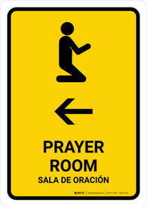 Prayer Room With Left Arrow Yellow Bilingual Spanish Portrait - Wall Sign