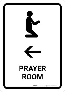 Prayer Room With Left Arrow White Portrait - Wall Sign