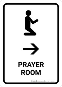 Prayer Room With Right Arrow White Portrait - Wall Sign