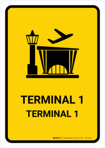 Terminal 1 Yellow Bilingual Spanish Portrait - Wall Sign