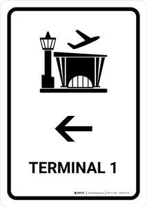 Terminal 1 With Left Arrow White Spanish Portrait - Wall Sign