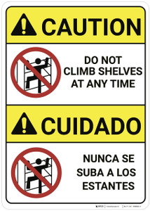 Caution: Do Not Climb Shelves Bilingual Spanish ANSI - Wall Sign