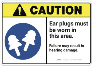 Caution: Ear Plugs Must Be Worn In This Area ANSI - Wall Sign