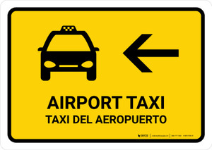 Airport Taxi With Left Arrow Yellow Bilingual Spanish Landscape - Wall Sign