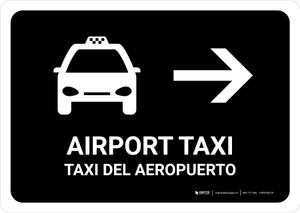 Airport Taxi With Right Arrow Black Bilingual Spanish Landscape - Wall Sign