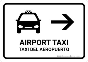 Airport Taxi With Right Arrow White Bilingual Spanish Landscape - Wall Sign