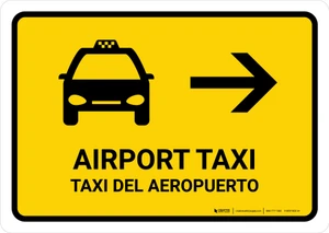 Airport Taxi With Right Arrow Yellow Bilingual Landscape - Wall Sign