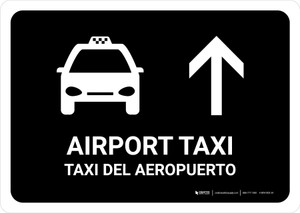 Airport Taxi With Up Arrow Black Bilingual Spanish Landscape - Wall Sign