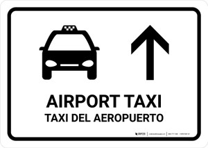 Airport Taxi With Up Arrow White Bilingual Landscape - Wall Sign