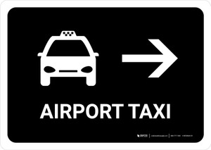 Airport Taxi With Right Arrow Black Landscape - Wall Sign