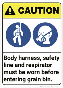 Caution: Grain Bin PPE ANSI - Wall Sign Caution: Grain Bin PPE ANSI - Wall Sign